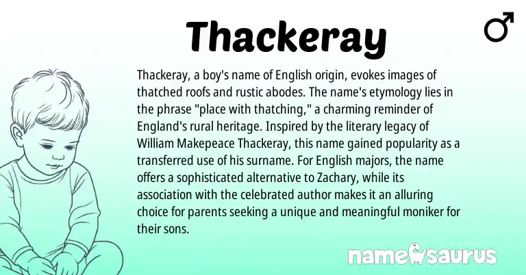 Infographic about Thackeray name meaning, Thackeray is a name from English, England origin(s).