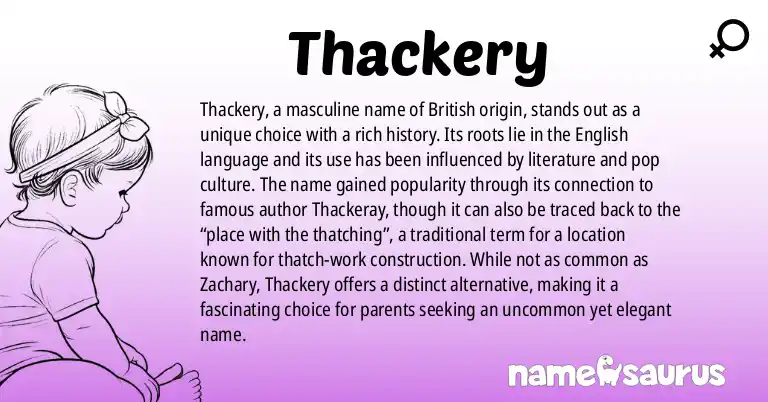 Infographic about Thackery name meaning, Thackery is a name from Popular Culture, Literature, English, British origin(s).
