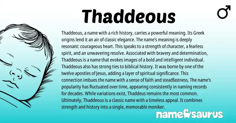 Infographic about Thaddeous name meaning, Thaddeous is a name from Aramaic, Greek origin(s).