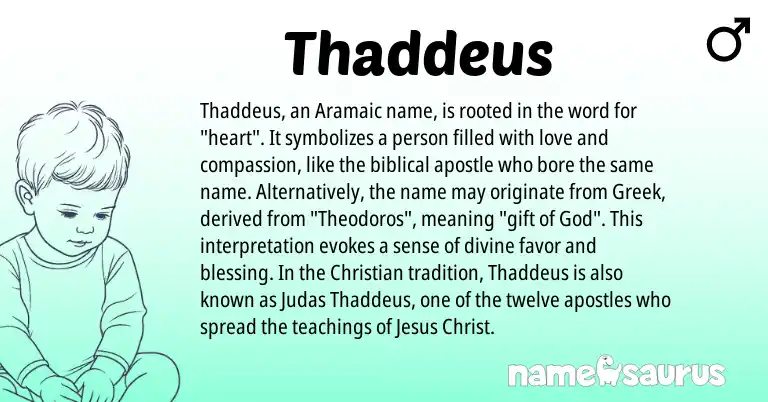 Infographic about Thaddeus name meaning, Thaddeus is a name from Aramaic, Greek origin(s).