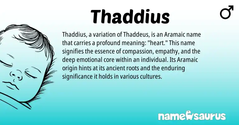 Infographic about Thaddius name meaning, Thaddius is a name from Aramaic origin(s).