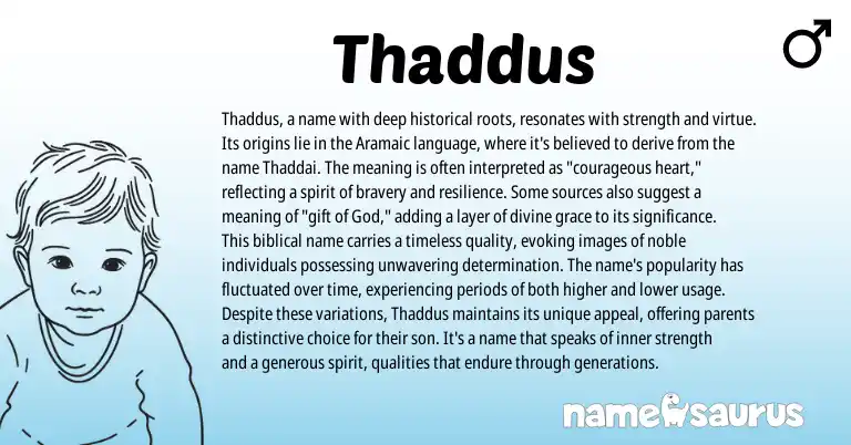 Infographic about Thaddus name meaning, Thaddus is a name from Aramaic, Biblical origin(s).