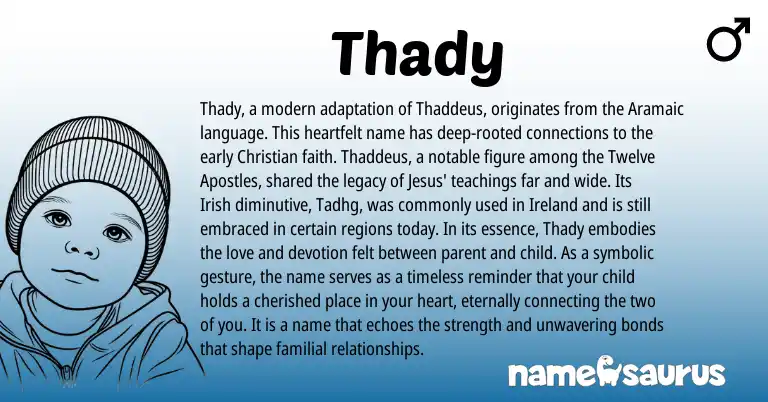 Infographic about Thady name meaning, Thady is a name from Aramaic, Ireland, Irish origin(s).