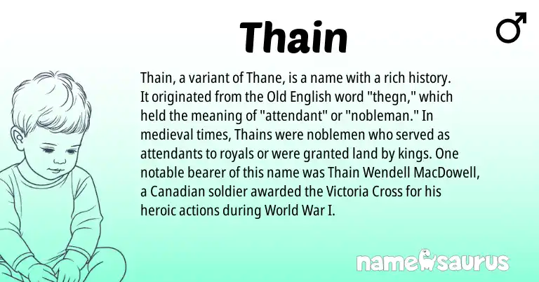 Infographic about Thain name meaning, Thain is a name from Old English, Canadian origin(s).