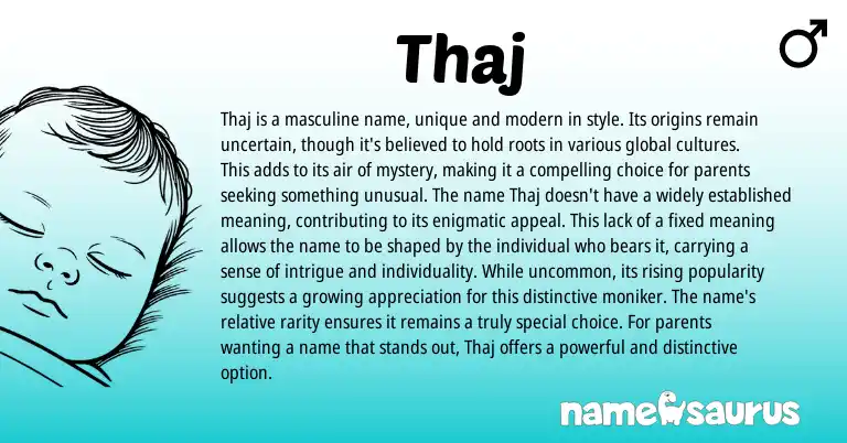 Infographic about Thaj name meaning, Thaj is a name from Arabic origin(s).