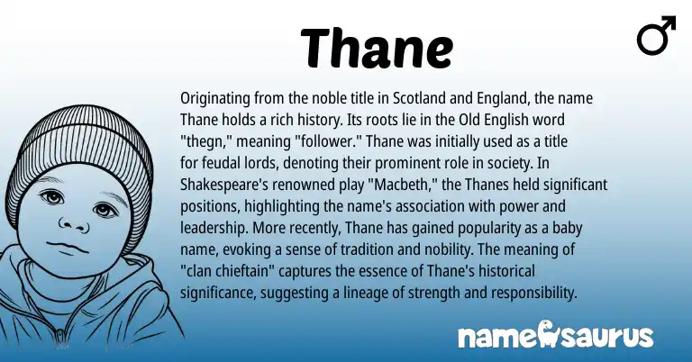 Infographic about Thane name meaning, Thane is a name from Old English, England origin(s).