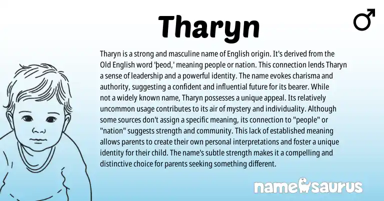 Infographic about Tharyn name meaning, Tharyn is a name from English origin(s).