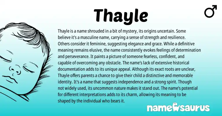Infographic about Thayle name meaning, Thayle is a name from English origin(s).