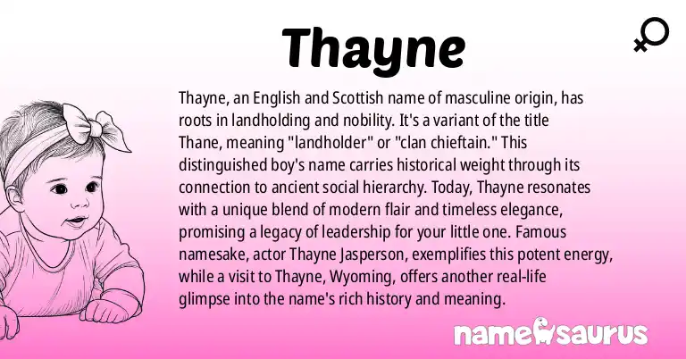 Infographic about Thayne name meaning, Thayne is a name from English, Scottish, British origin(s).