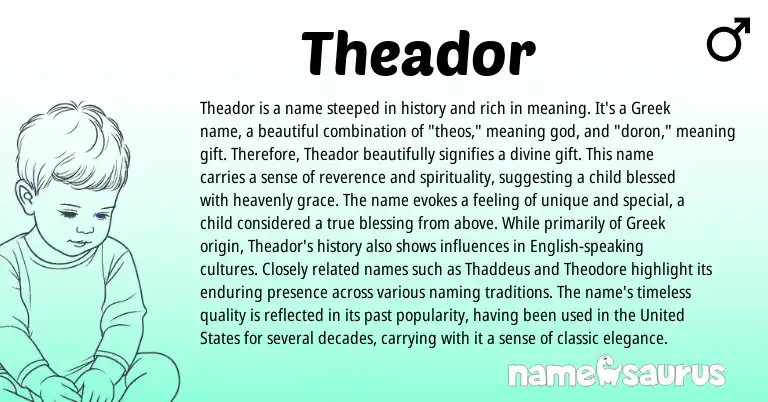 Infographic about Theador name meaning, Theador is a name from Greek origin(s).