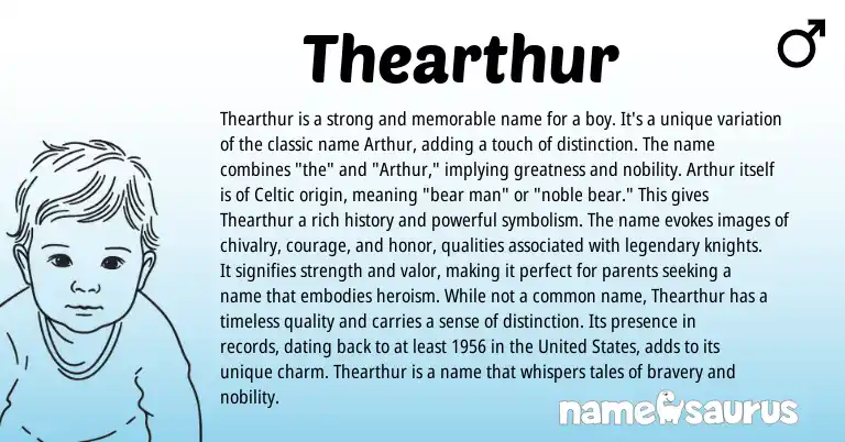 Infographic about Thearthur name meaning, Thearthur is a name from Other origin(s).
