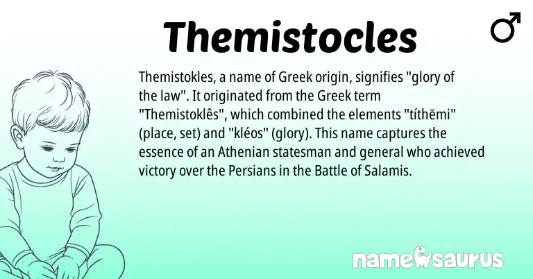 Infographic about Themistocles name meaning, Themistocles is a name from Greek origin(s).