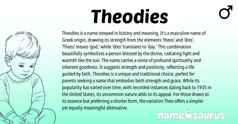 Infographic about Theodies name meaning, Theodies is a name from Greek origin(s).