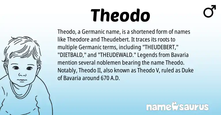Infographic about Theodo name meaning, Theodo is a name from Germanic, Legends origin(s).