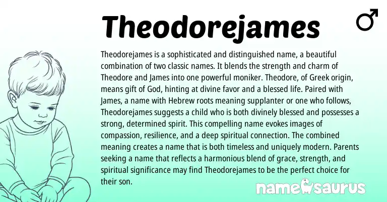 Infographic about Theodorejames name meaning, Theodorejames is a name from Hebrew, Greek origin(s).