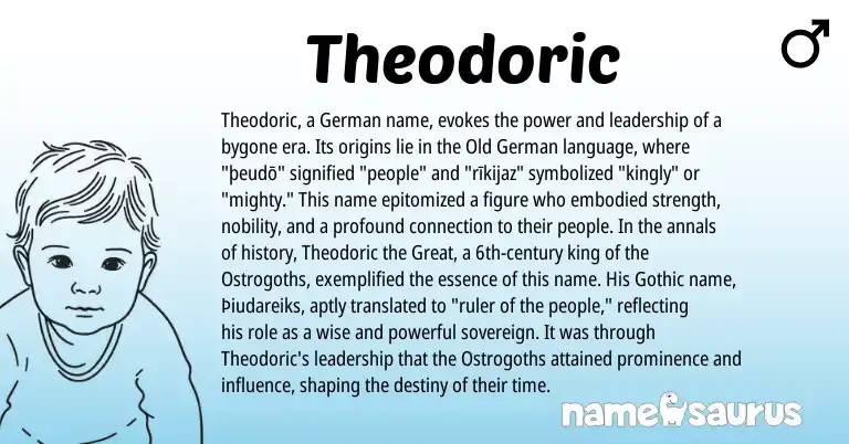 Infographic about Theodoric name meaning, Theodoric is a name from Old German, German, Theodoric, Gothic origin(s).