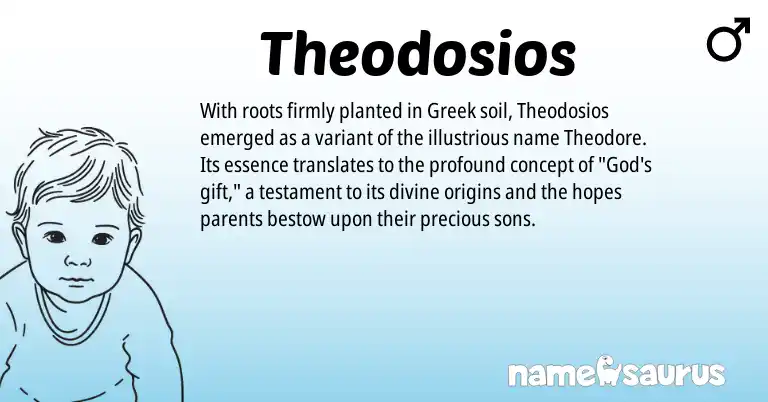 Infographic about Theodosios name meaning, Theodosios is a name from Greek origin(s).