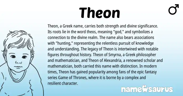 Infographic about Theon name meaning, Theon is a name from Greek origin(s).