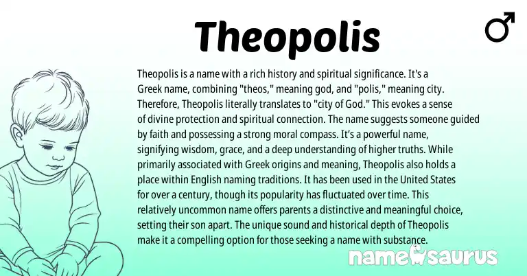 Infographic about Theopolis name meaning, Theopolis is a name from Greek origin(s).