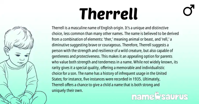 Infographic about Therrell name meaning, Therrell is a name from English origin(s).
