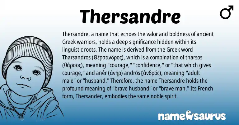 Infographic about Thersandre name meaning, Thersandre is a name from French, Greek origin(s).