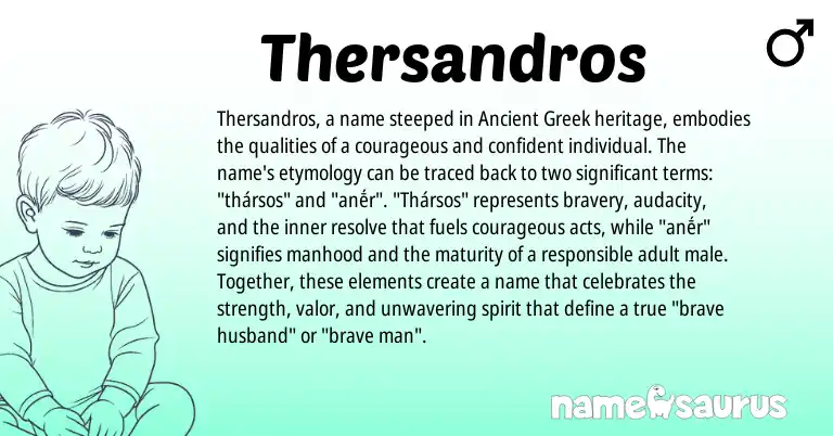 Infographic about Thersandros name meaning, Thersandros is a name from Ancient Greek origin(s).
