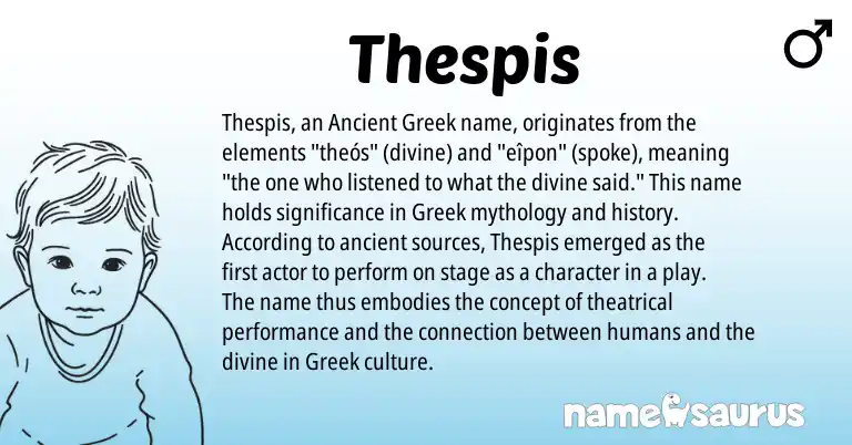 Infographic about Thespis name meaning, Thespis is a name from Ancient Greek, Greek origin(s).