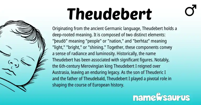 Infographic about Theudebert name meaning, Theudebert is a name from Germanic, European origin(s).