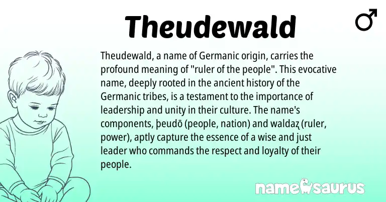 Infographic about Theudewald name meaning, Theudewald is a name from Germanic origin(s).