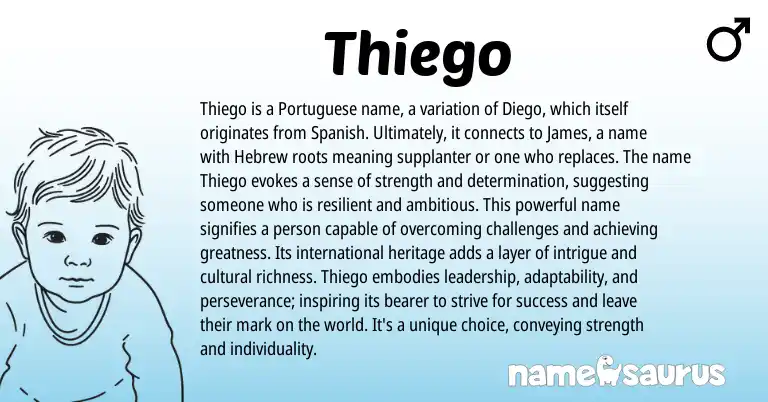 Infographic about Thiego name meaning, Thiego is a name from Portuguese, Spanish origin(s).