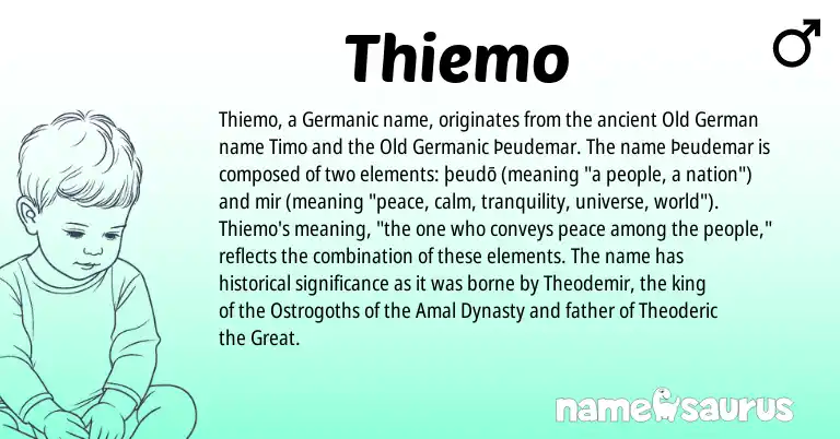 Infographic about Thiemo name meaning, Thiemo is a name from Old German, Old Germanic, Germanic origin(s).