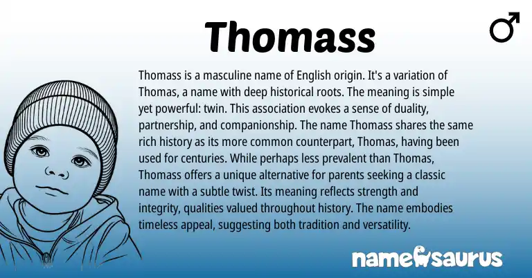 Infographic about Thomass name meaning, Thomass is a name from Aramaic, English origin(s).