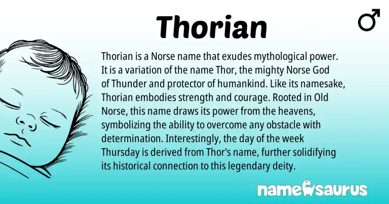 Infographic about Thorian name meaning, Thorian is a name from Old Norse, Norse origin(s).