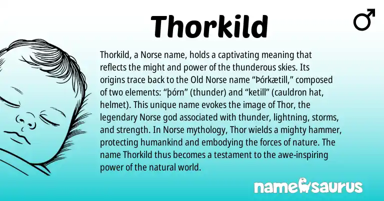Infographic about Thorkild name meaning, Thorkild is a name from Old Norse, Norse origin(s).
