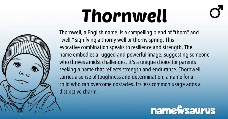 Infographic about Thornwell name meaning, Thornwell is a name from English origin(s).