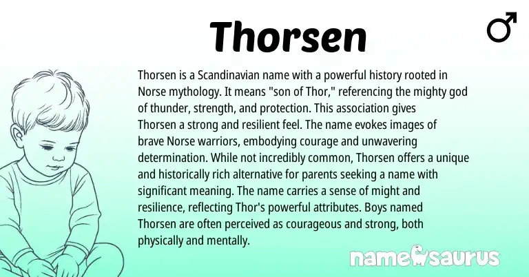 Infographic about Thorsen name meaning, Thorsen is a name from Nordic, Norwegian, Norse origin(s).
