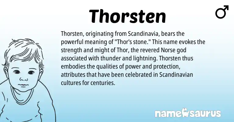 Infographic about Thorsten name meaning, Thorsten is a name from Scandinavian, Norse origin(s).
