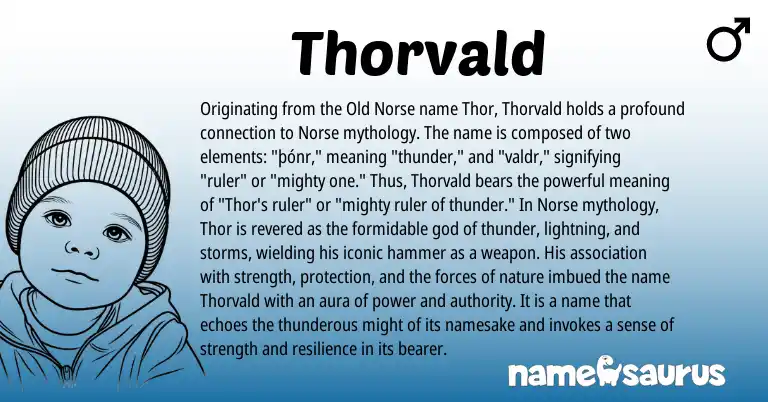 Infographic about Thorvald name meaning, Thorvald is a name from Old Norse, Norse origin(s).