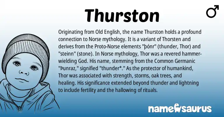 Infographic about Thurston name meaning, Thurston is a name from Old English, Germanic, Norse origin(s).
