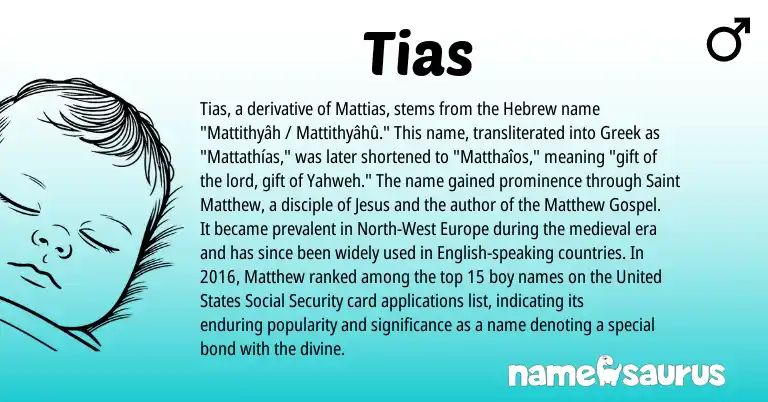 Infographic about Tias name meaning, Tias is a name from English, United States, Hebrew, Greek origin(s).