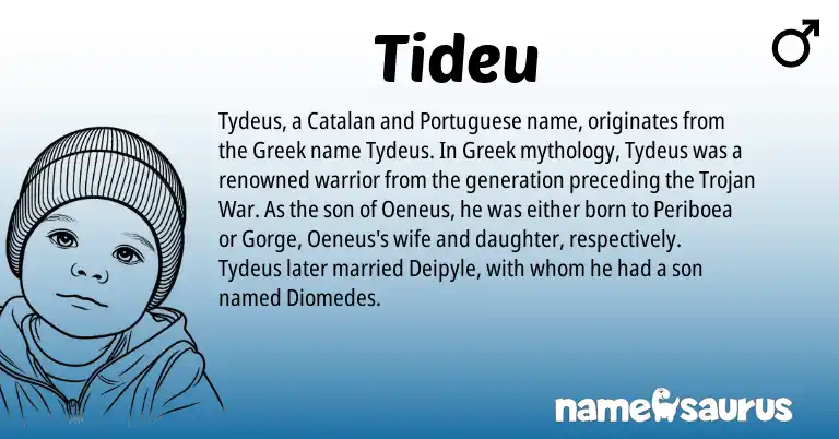 Infographic about Tideu name meaning, Tideu is a name from Greek, Catalan, Portuguese origin(s).