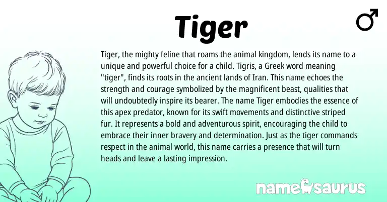 Infographic about Tiger name meaning, Tiger is a name from Iran, Greek origin(s).