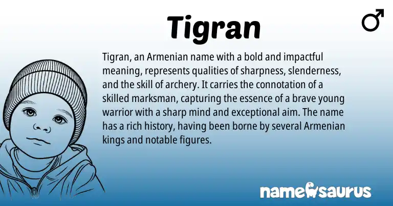 Infographic about Tigran name meaning, Tigran is a name from Armenian origin(s).