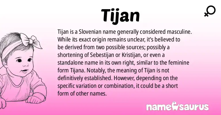 Infographic about Tijan name meaning, Tijan is a name from Slovene origin(s).