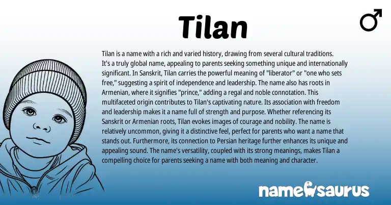 Infographic about Tilan name meaning, Tilan is a name from Armenian, Sanskrit origin(s).