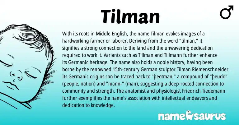 Infographic about Tilman name meaning, Tilman is a name from Middle English, German, Germanic origin(s).