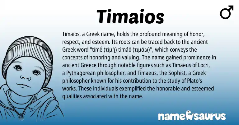 Infographic about Timaios name meaning, Timaios is a name from Greece, Greek origin(s).