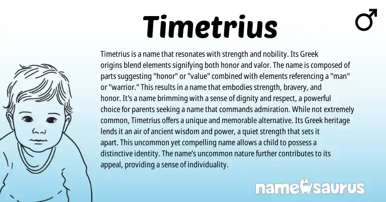 Infographic about Timetrius name meaning, Timetrius is a name from Greek origin(s).