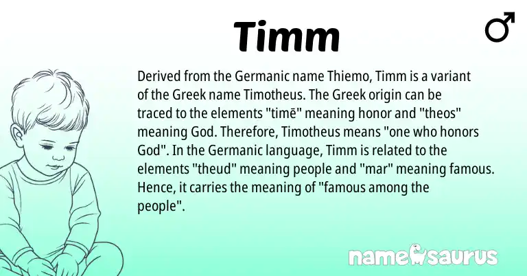 Infographic about Timm name meaning, Timm is a name from Germanic, Greek origin(s).