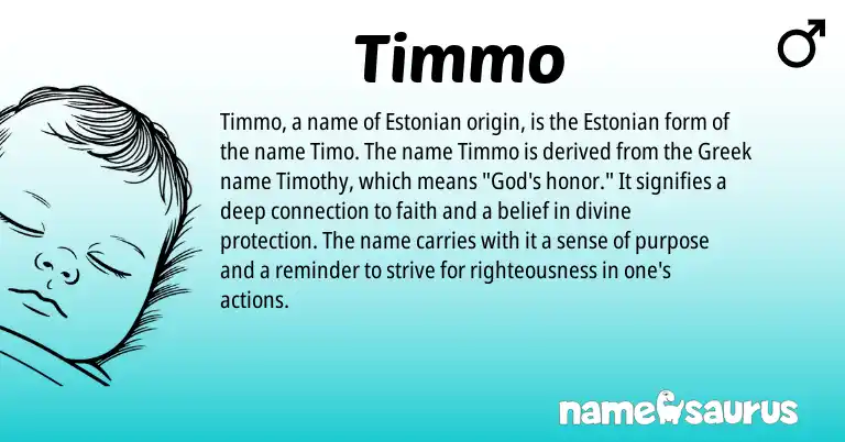 Infographic about Timmo name meaning, Timmo is a name from Estonian, Greek origin(s).